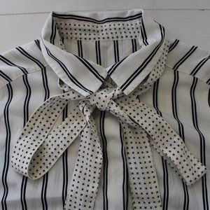 White Striped Button Down Shirt / Blouse With Bow, Abercrombie & Fitch